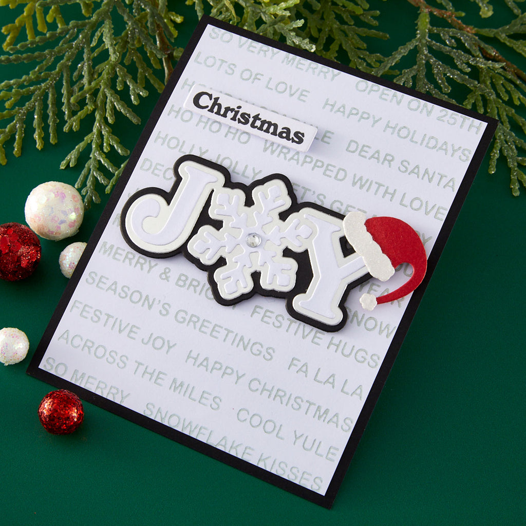Spellbinders Snowflake Kisses Sentiments Press and Foil Plate and Die Set bp-377 christmas joy card santa hat