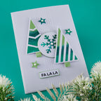 Spellbinders Snowflake Wreath Etched Dies s5-763 green striped trees stars fa la la card