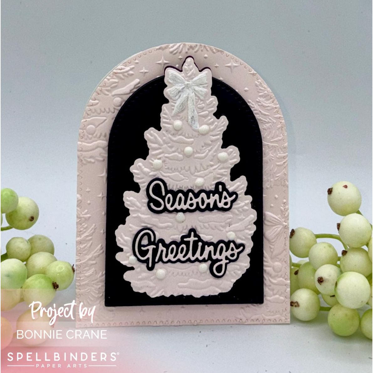 Spellbinders Sparkling Trees 3D Embossing Folder and Die e3d-190 white sparkle bow ornaments season's greetings card bonnie crane