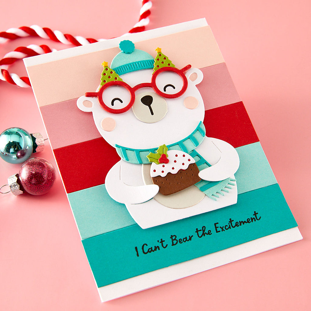 Spellbinders Spectacular Dear, Penguin and Bear Etched Die Bundle card bear eating cupcake