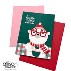 Spellbinders Spectacular Deer and Bear Body Die Bundle bear wearing red glasses holding cupcake card allison frazier