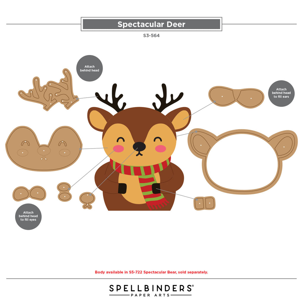 Spellbinders Spectacular Deer and Bear Body Die Bundle reindeer assembly