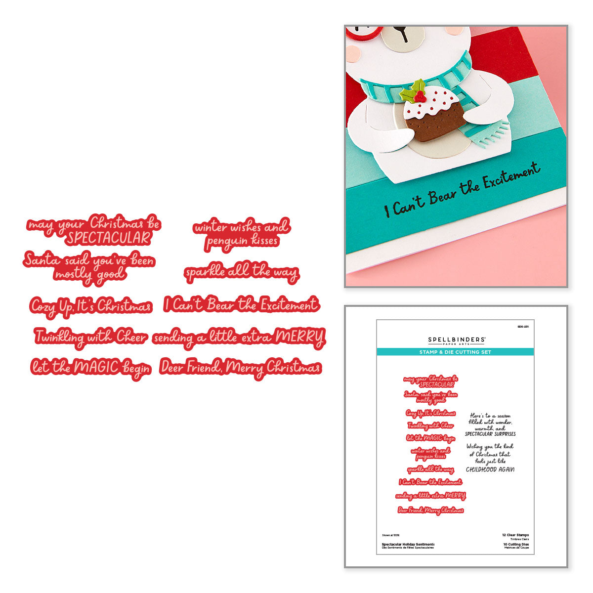 Spellbinders Spectacular Holiday Sentiments Stamp and Die Set sds-231