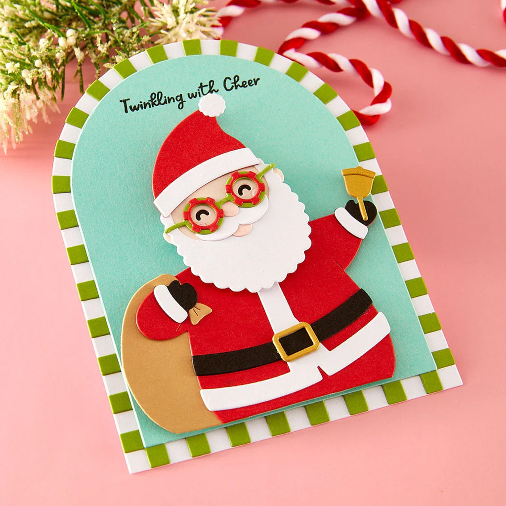 Spellbinders Spectacular Holiday Sentiments Stamp and Die Set sds-231 santa with glasses twinkling with cheer card