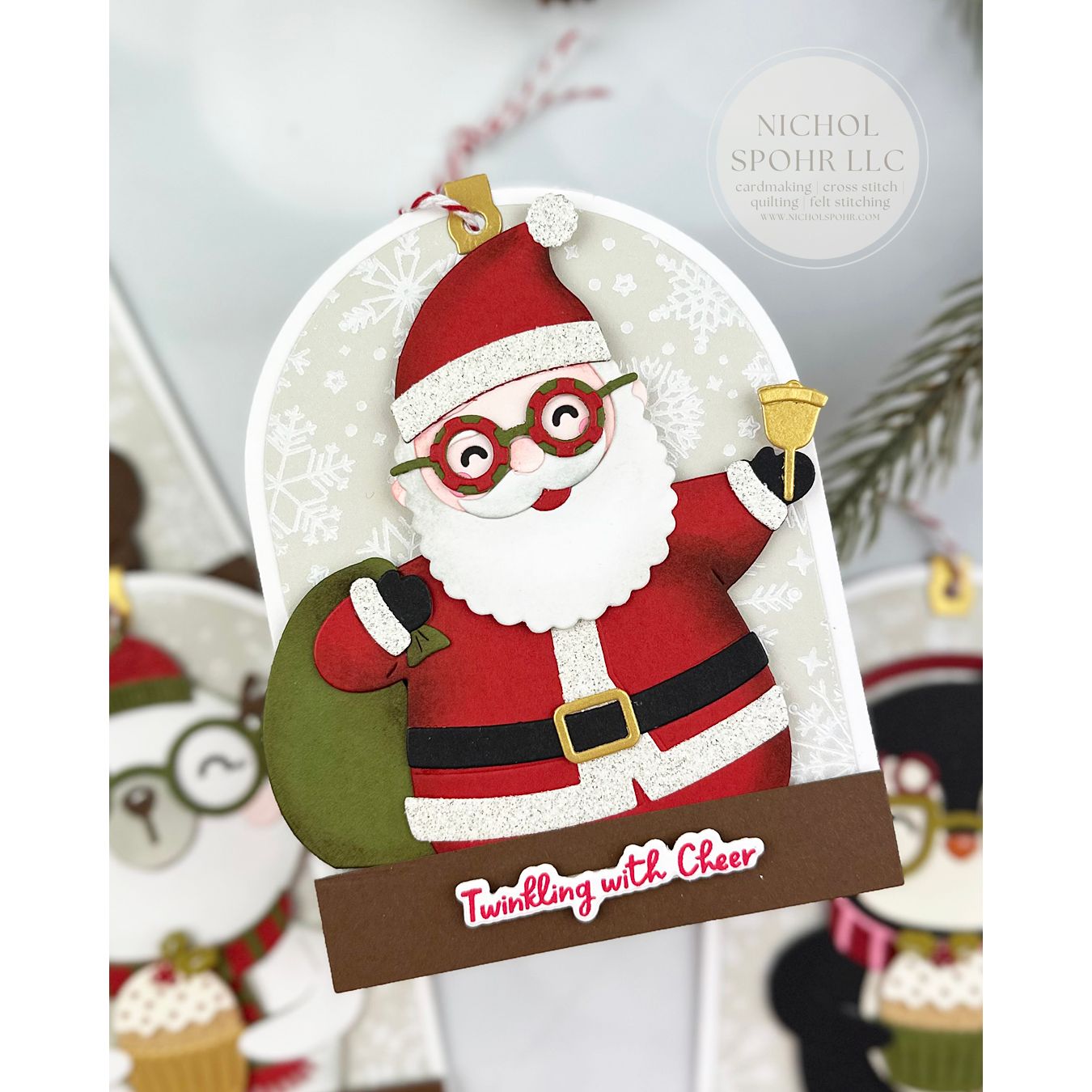 Spellbinders Spectacular Santa Etched Dies s5-723 red and green glasses twinkling with cheer card