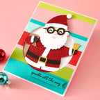 Spellbinders Spectacular Santa Etched Dies s5-723 santa with black glasses striped background sparkle card