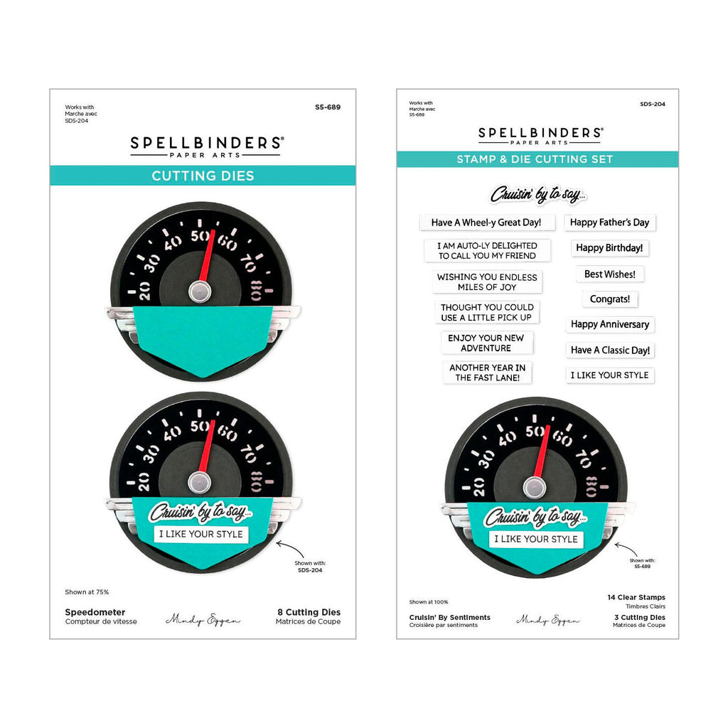 Spellbinders Speedometer and Cruisin By Sentiments Stamp and Die Bundle