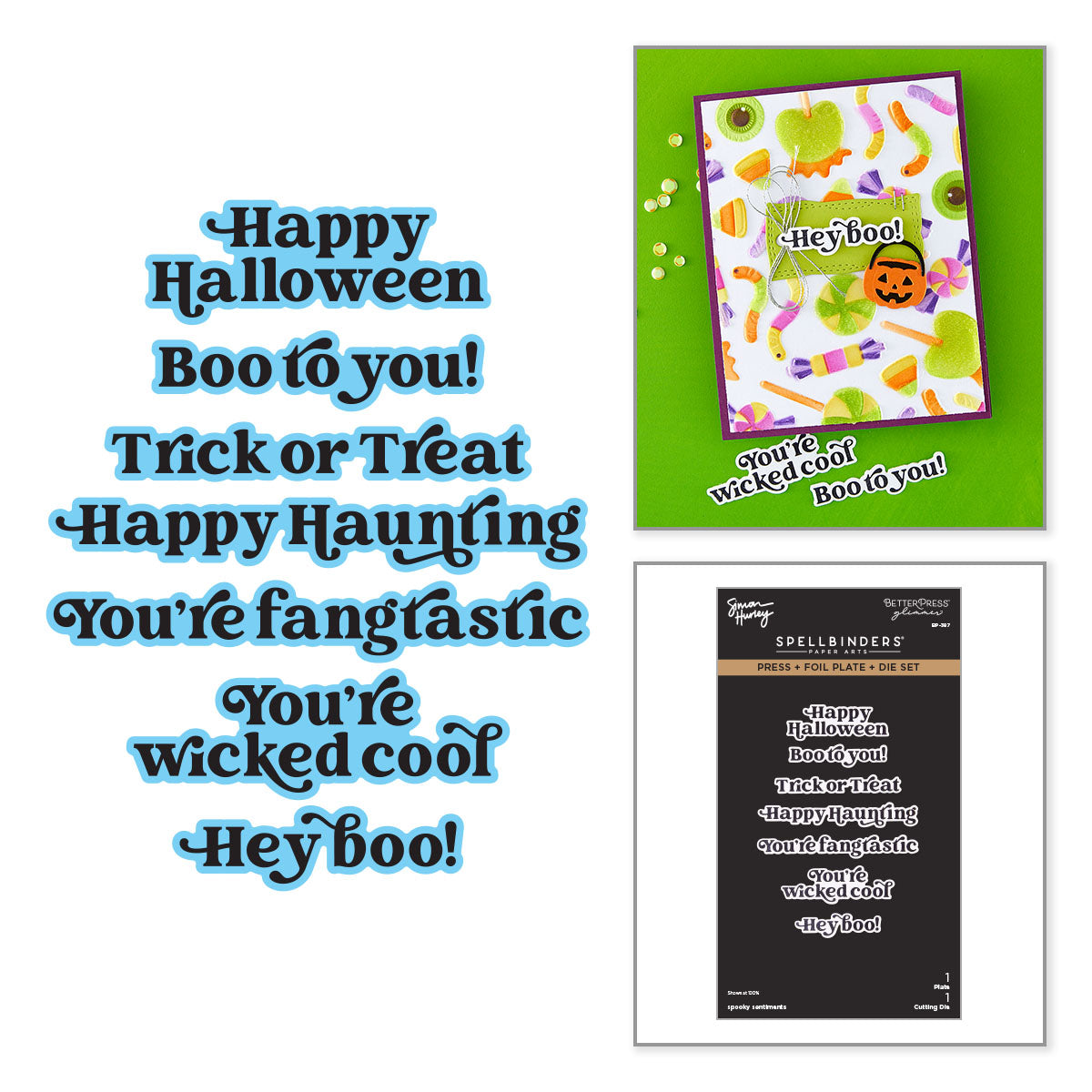 Spellbinders Spooky Sentiments Press and Foil Plate and Die Set bp-387