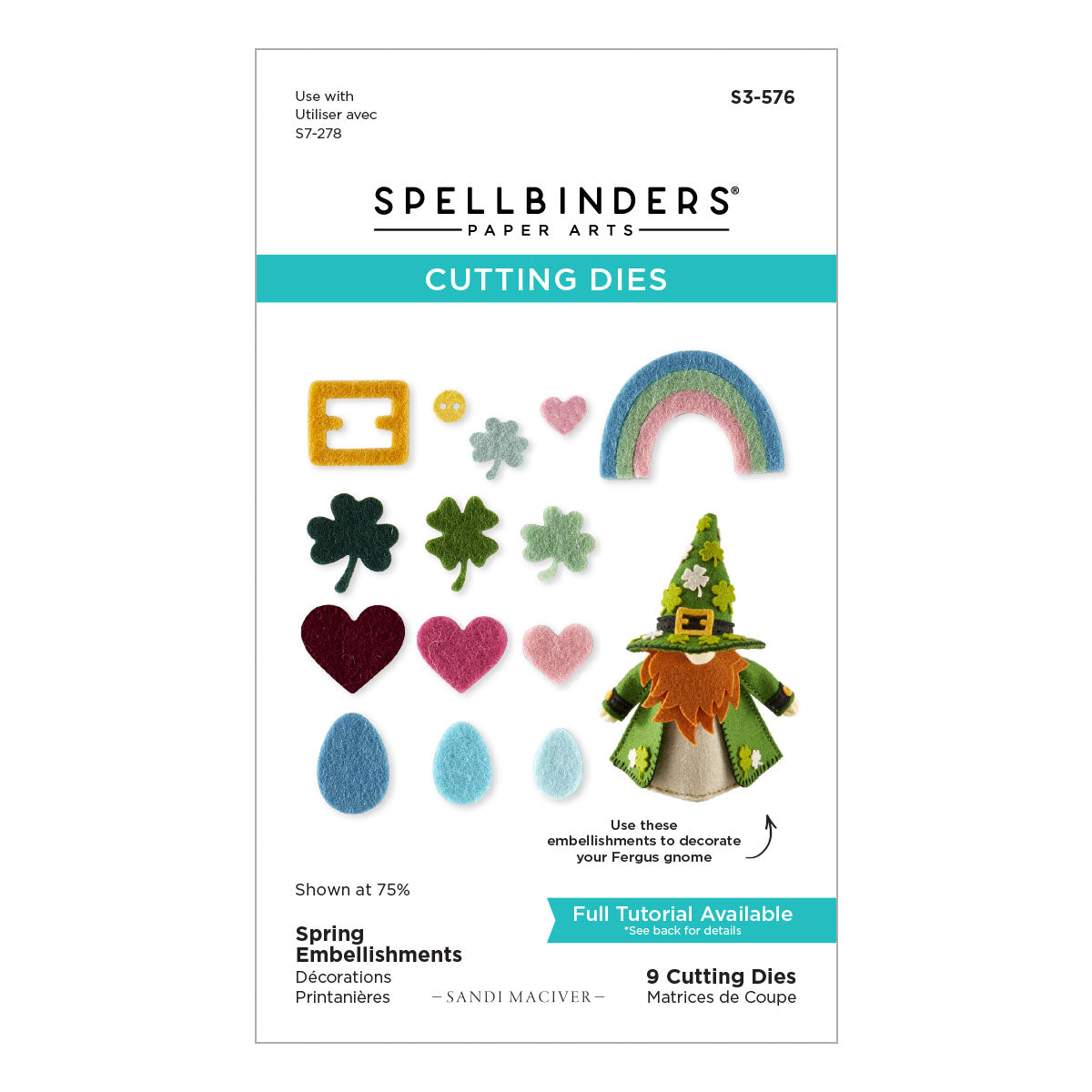 Spellbinders Spring Embellishments Felt Decor Etched Dies s3-576