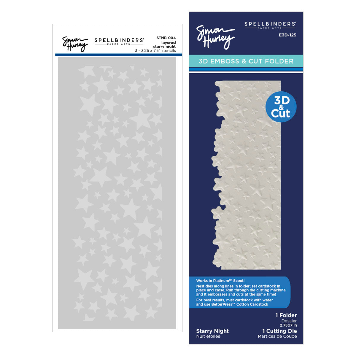 Spellbinders Starry Night 3D Emboss and Cut Folder and Stencil Set bd-0945