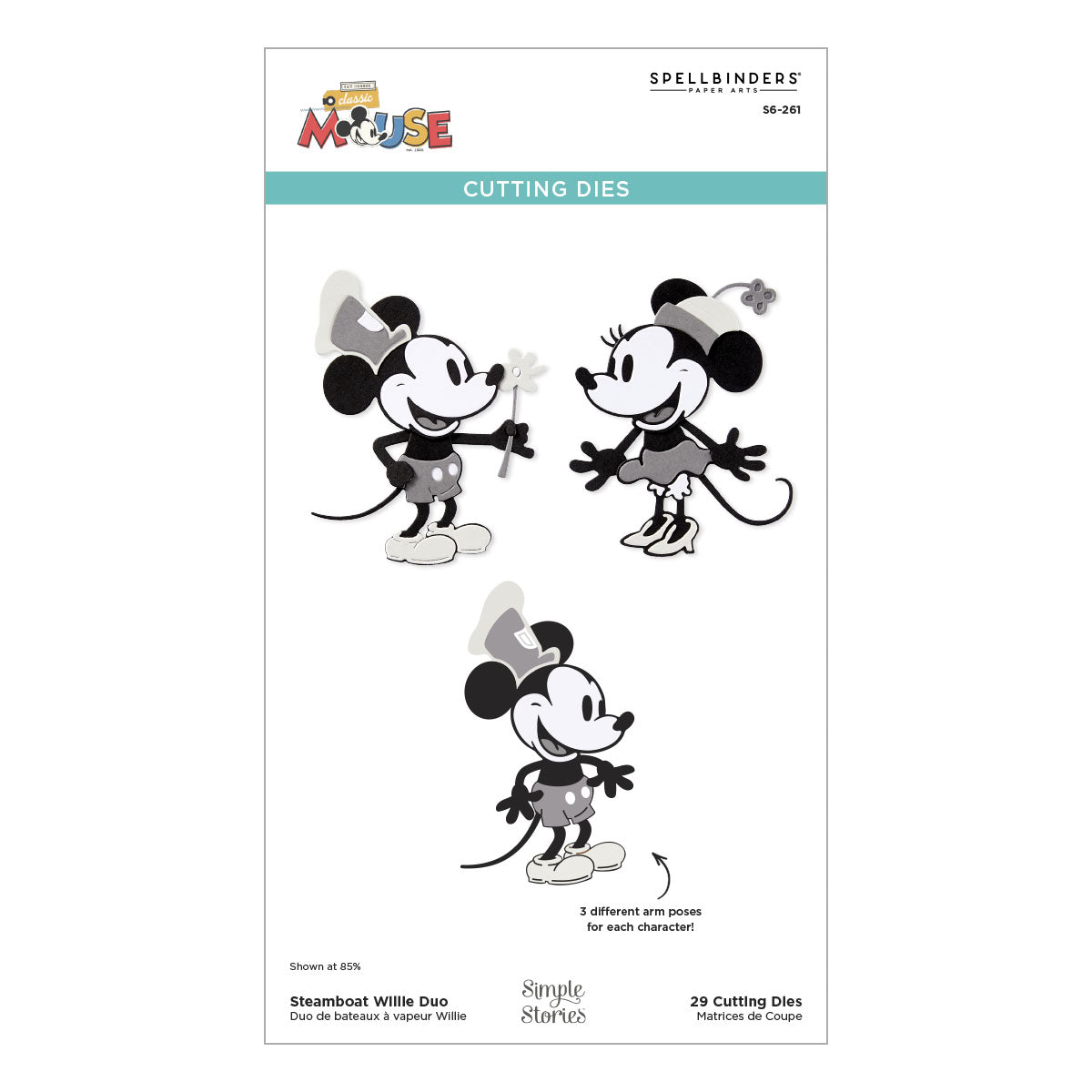 Spellbinders Steamboat Willie Minnie Mickey Mouse Duo Etched Dies s6-261