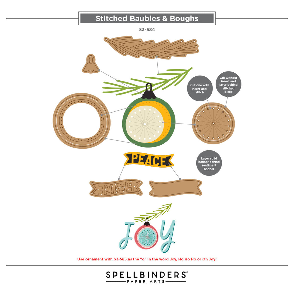 Spellbinders Stitched Baubles and Boughs Etched Dies s3-584 guide 