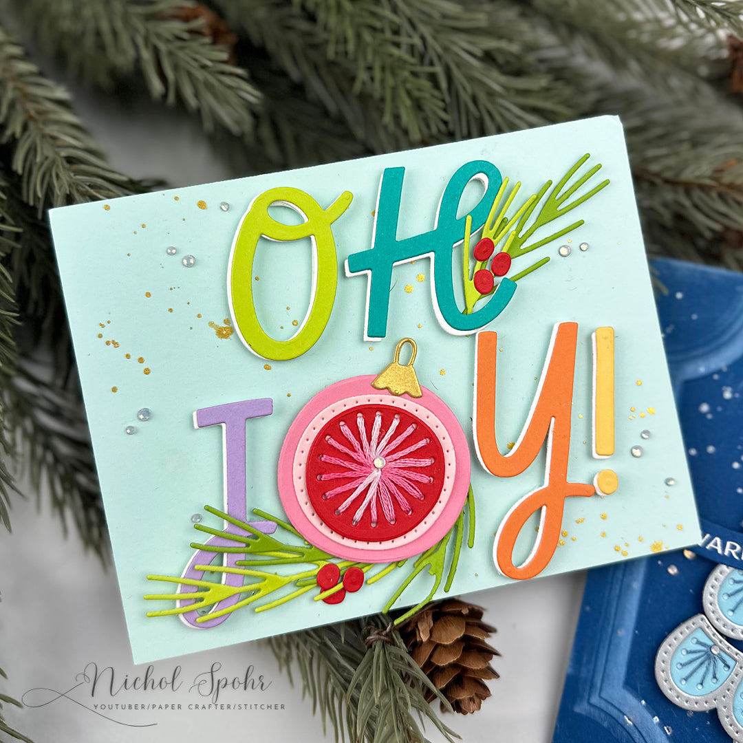 Spellbinders Stitched Baubles and Boughs Etched Dies s3-584 pink ornament berries and garland oh joy card nichol spohr | color-code:ALT01