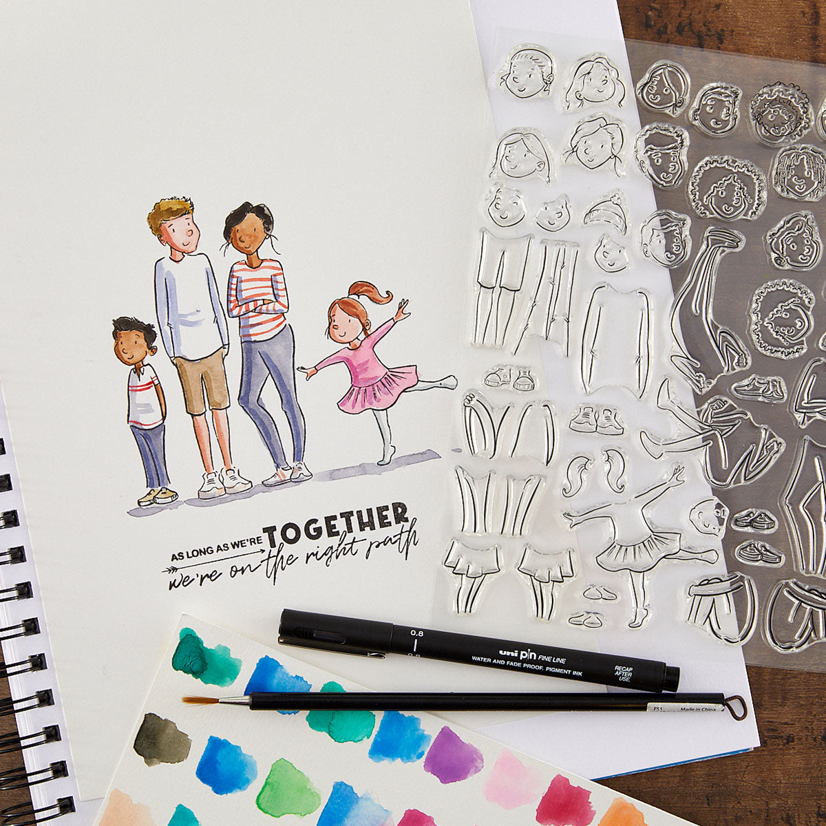Spellbinders Storybook Illustrations Clear Stamp Bundle card of a family together