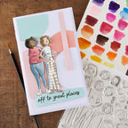 Spellbinders Storybook Illustrations Clear Stamp Bundle card of two women off to great places