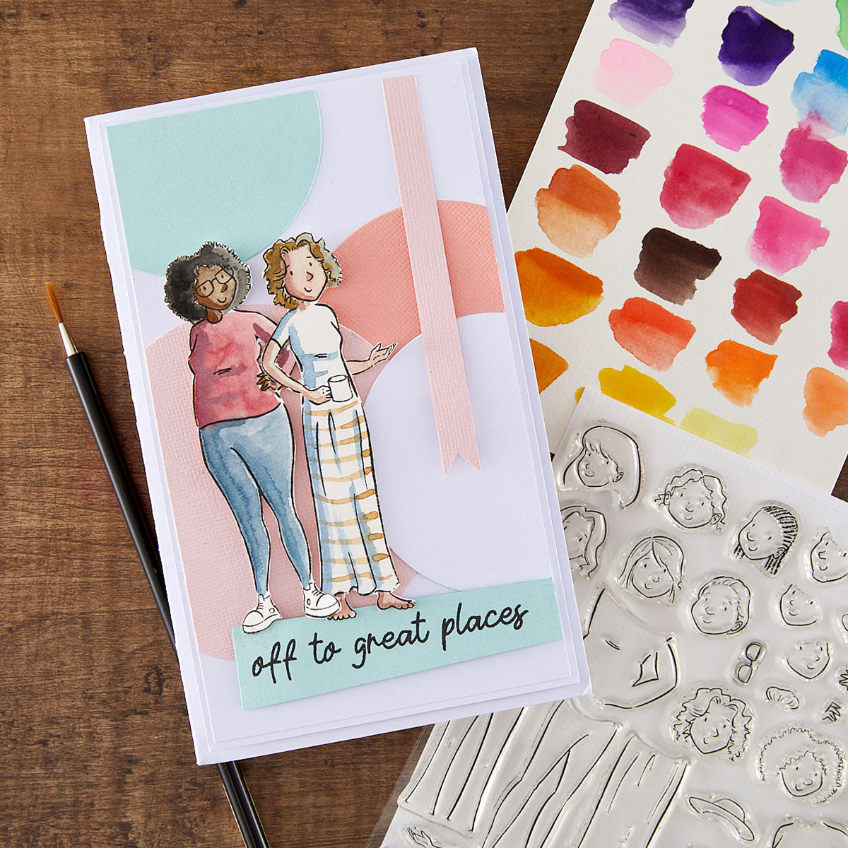 Spellbinders Storybook Illustrations Clear Stamp Bundle card of two women off to great places