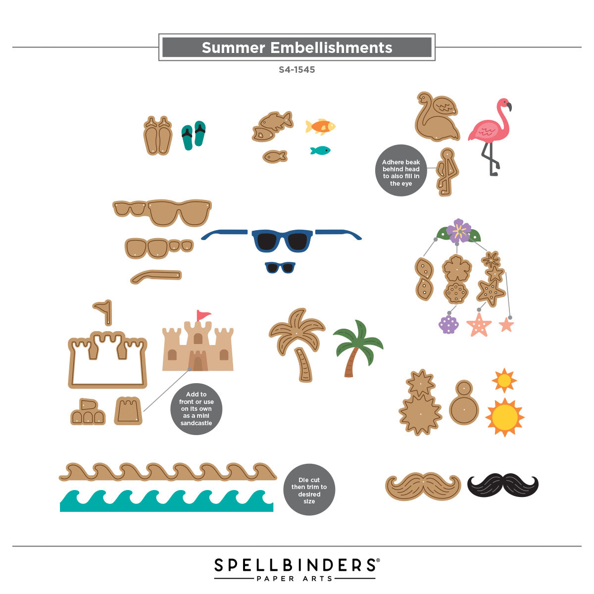 Spellbinders Summer Embellishments Etched Dies s4-1545 assembly guide