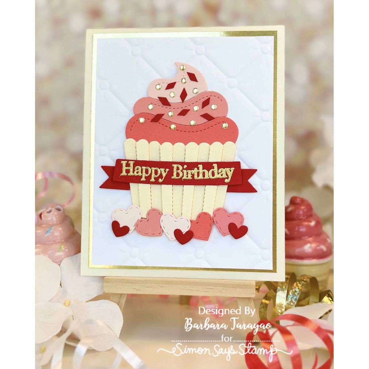 Spellbinders TUFTED 3D Embossing Folder E3D-027 cupcake colored pink hearts happy birthday card barbara tarayoa | color-code:ALT09