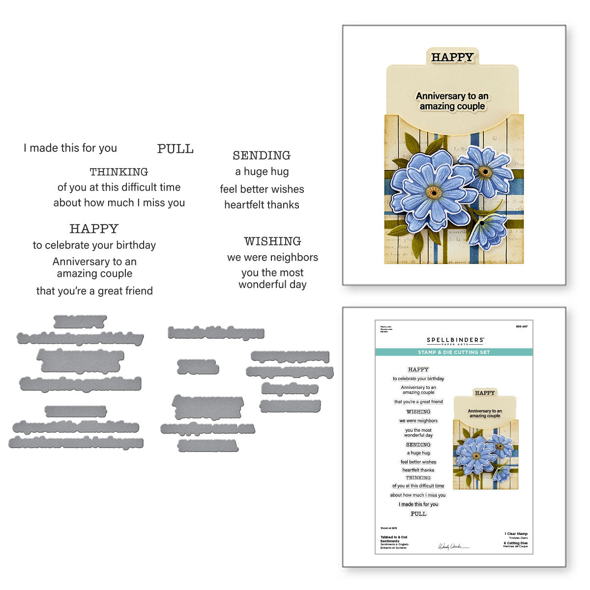 Spellbinders Tabbed In and Out Sentiments Clear Stamp and Die Set sds-207