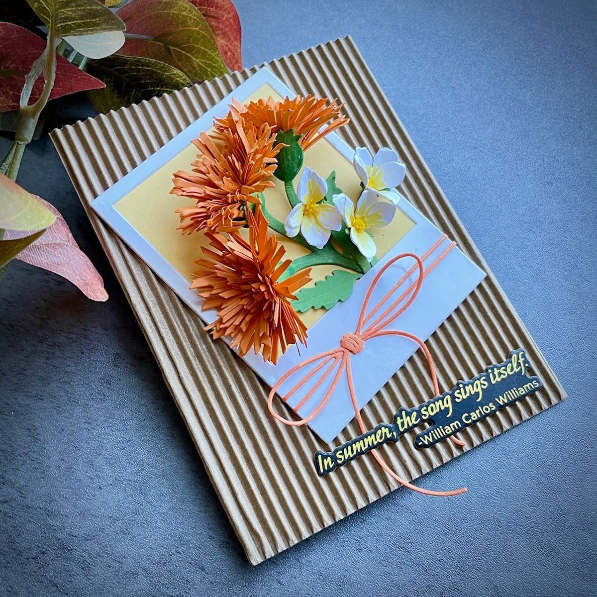 Spellbinders Tassel Flower and Ladybugs Etched Dies s4-1482 orange flowers orange bow