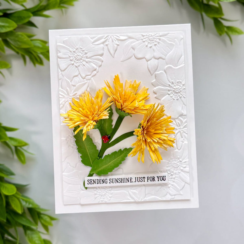 Spellbinders Tassel Flower and Ladybugs Etched Dies s4-1482 yellow flowers ladybug sunshine card