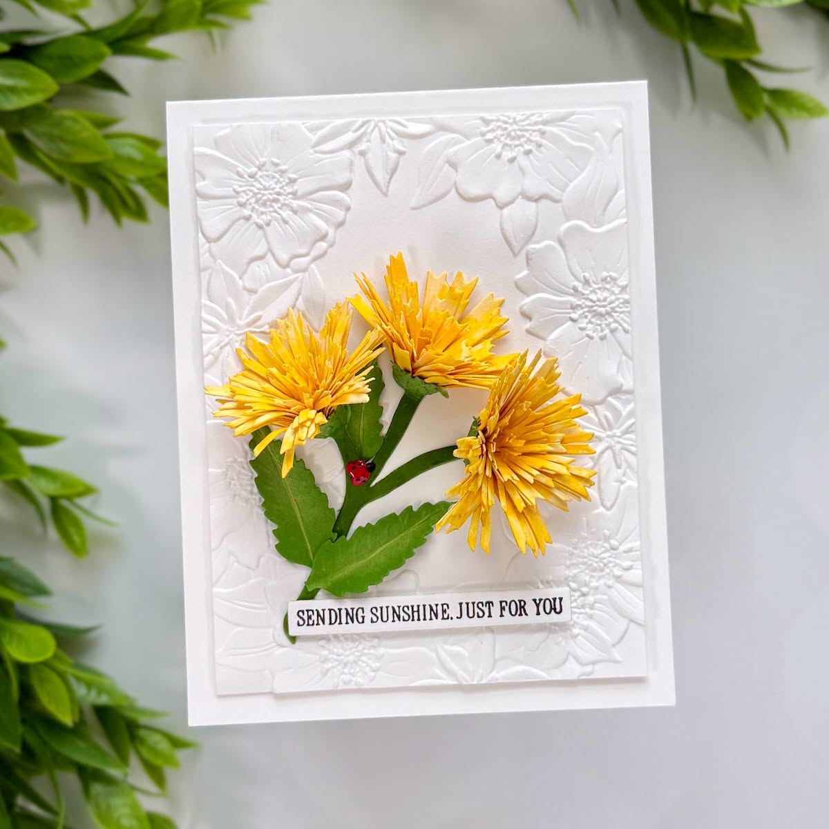 Spellbinders Tassel Flower and Ladybugs Etched Dies s4-1482 yellow flowers ladybug sunshine card
