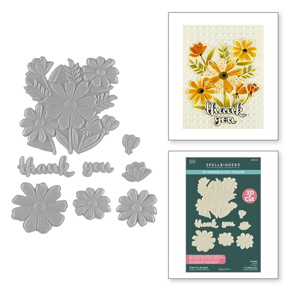 Spellbinders Thank You Bouquet 3D Emboss and Cut Folder e3d-145