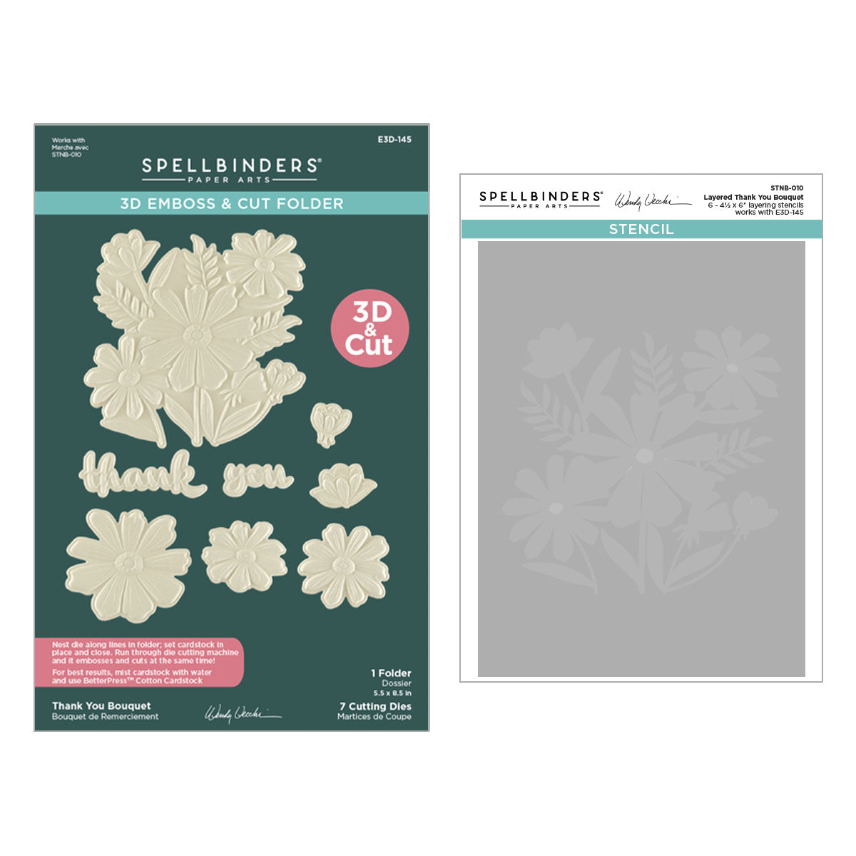 Spellbinders Thank You Bouquet 3D Folder and Stencil Set bd-0995