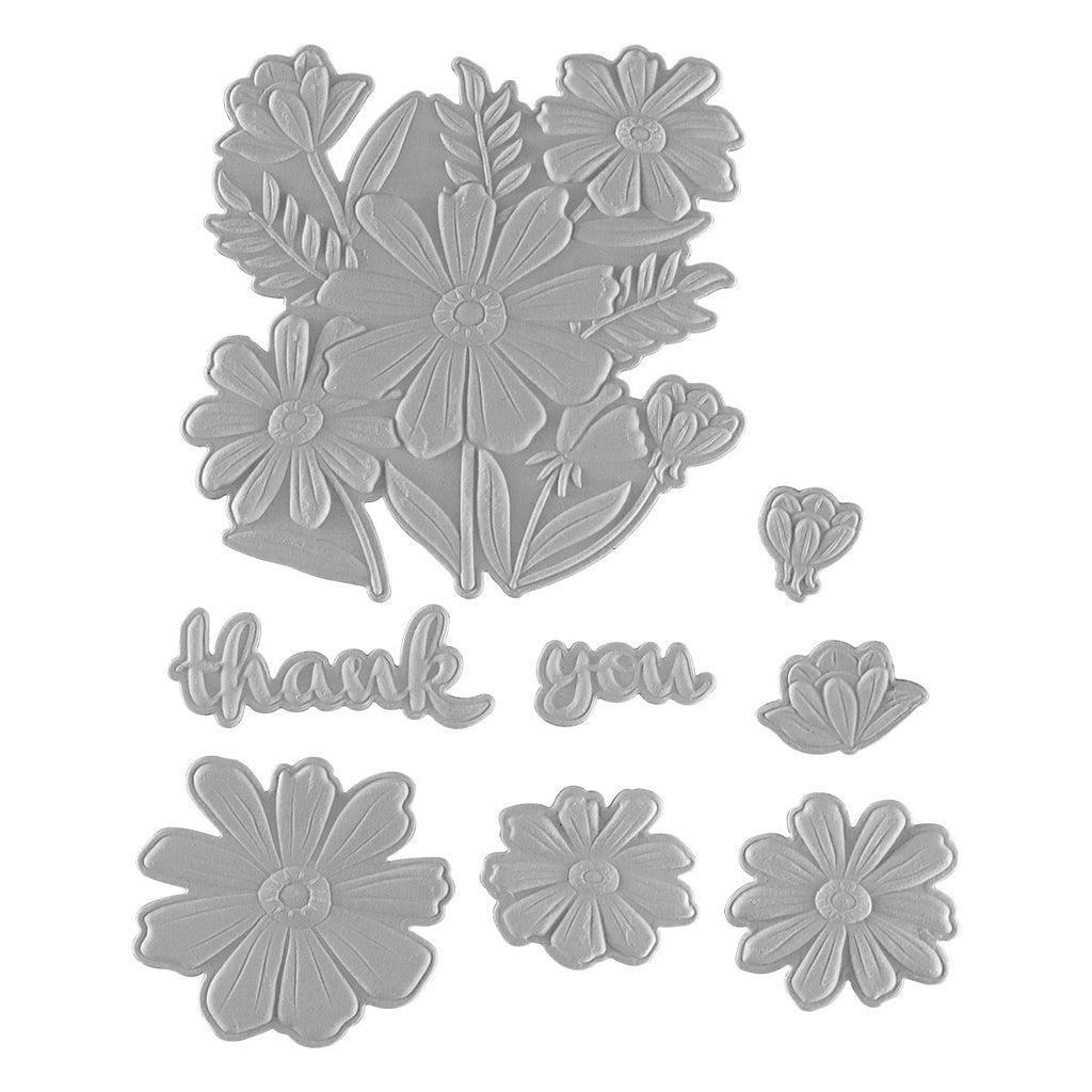 Spellbinders Thank You Bouquet 3D Folder and Stencil Set bd-0995 pieces