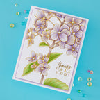 Spellbinders Thanks in Bloom Press and Foil Plates bp-351 purple flowers leaves thanks for all you do card