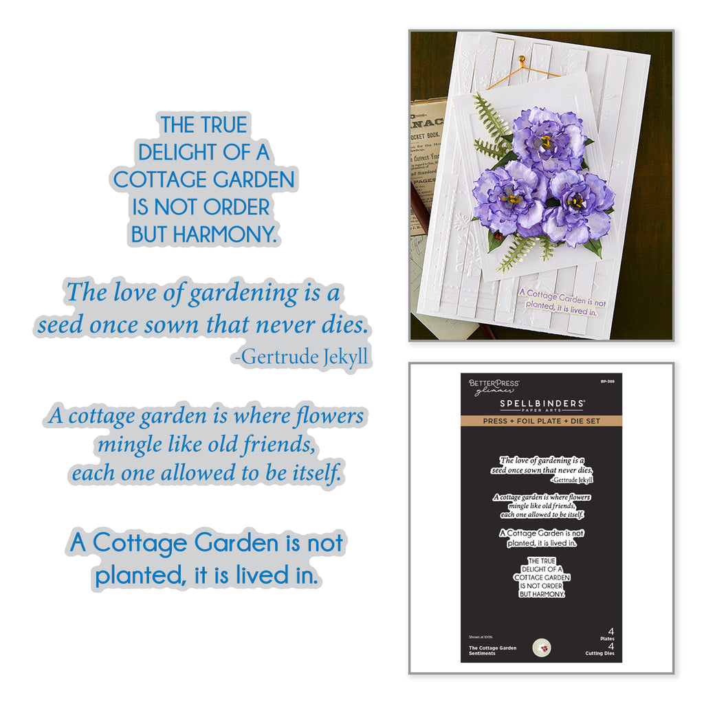 Spellbinders The Cottage Garden Sentiments Press and Foil Plate and Die Set bp-388
