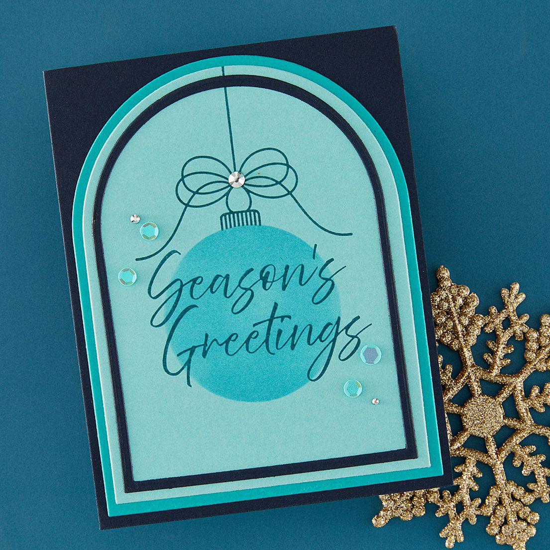 Spellbinders Tied with Cheer Press and Foil Plate and Stencil Set bd-1129 blue ornament ball silver sequins season's greetings card
