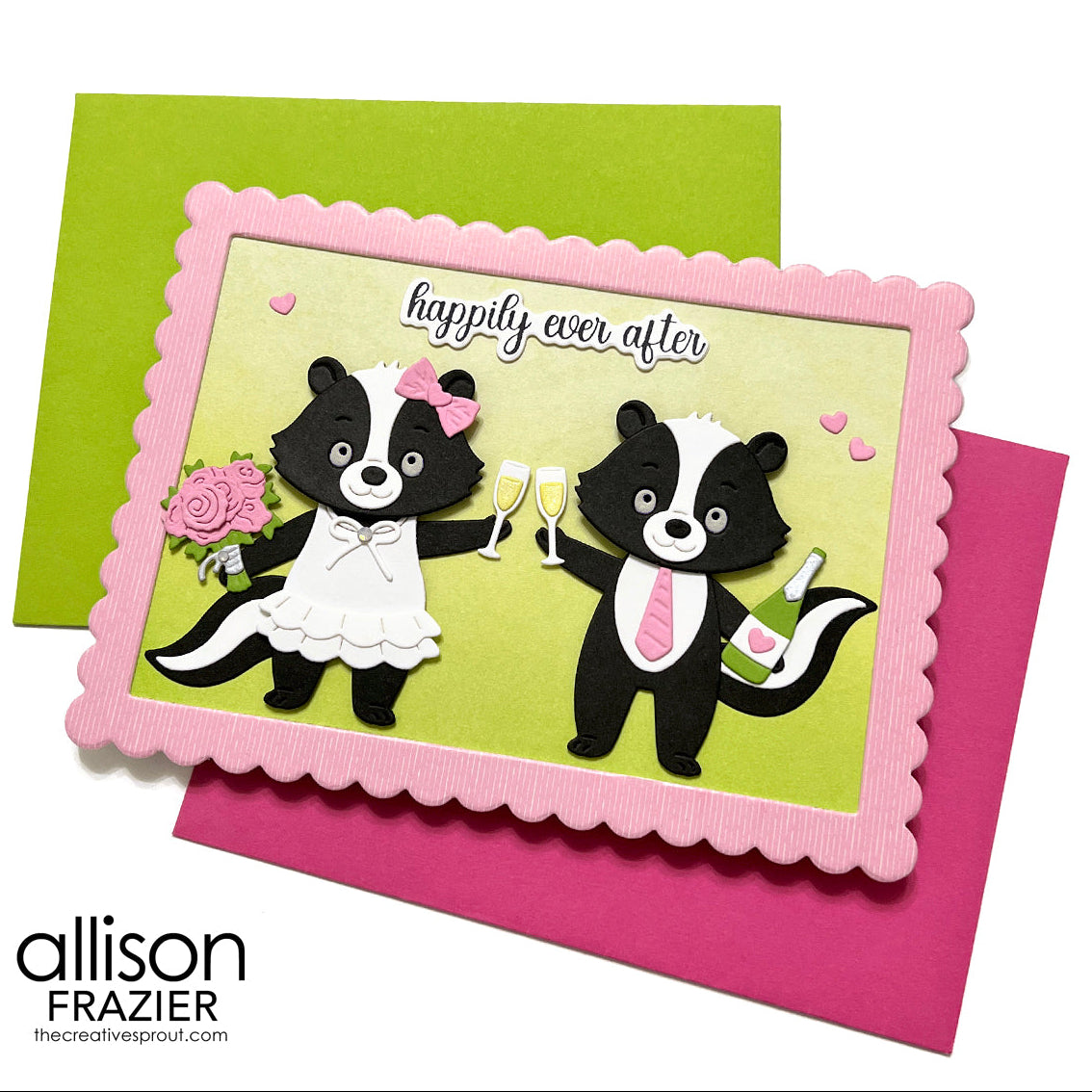 Spellbinders Trailside Trio Etched Dies s4-1503 skunk pink bow pink tie happily ever after card | color-code:ALT01