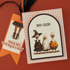 Spellbinders Tricks and Treats Rub-On Sheets scsr-015 ducks with costumes witch legs boo crew card