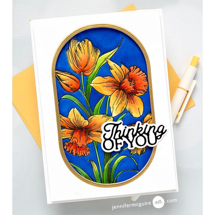 Spellbinders Tulips and Daffodils Press and Foil Plate and Stencil Set bd-1072 orange tulips thinking of you card