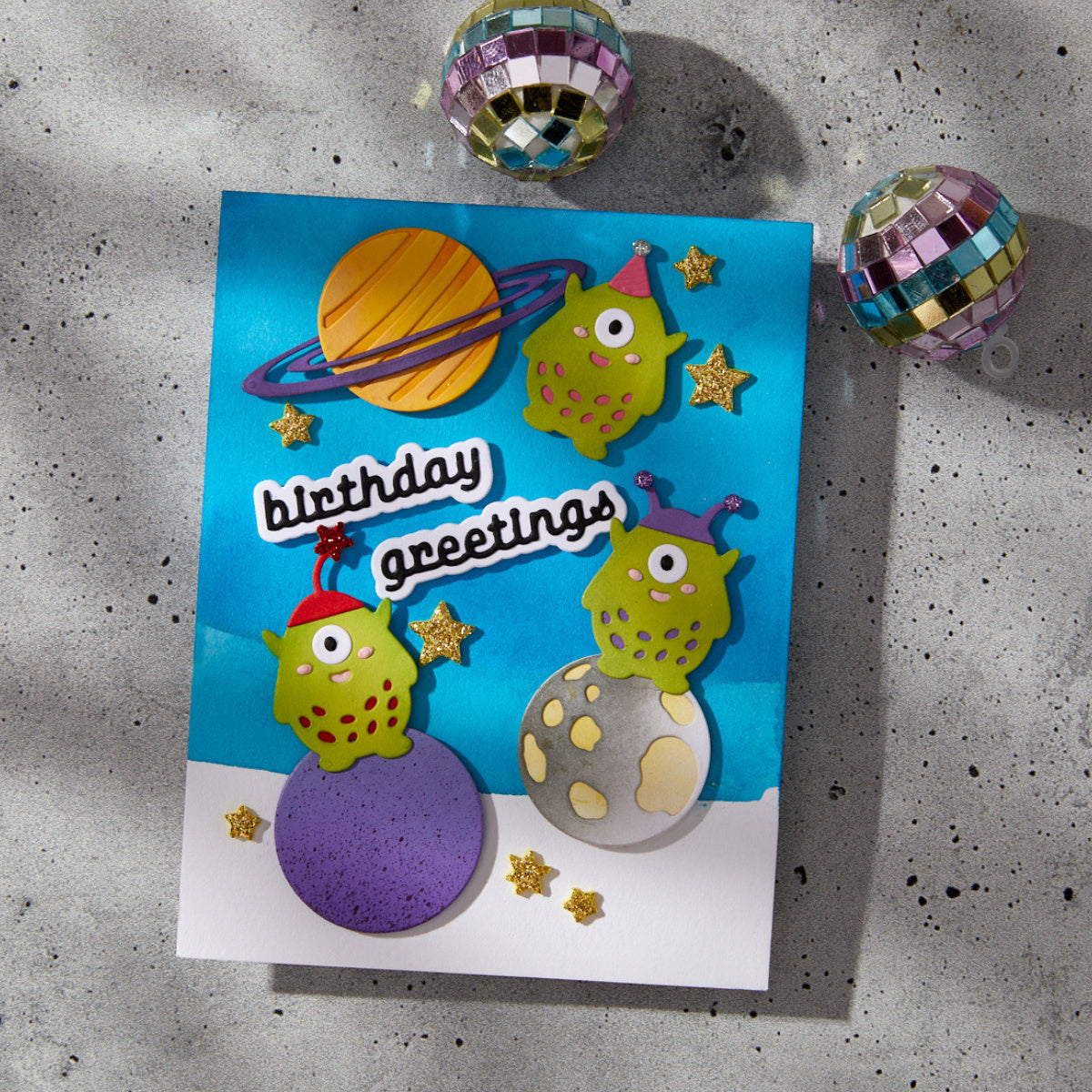 Spellbinders UFO Friend Etched Dies s4-1419 birthday greetings