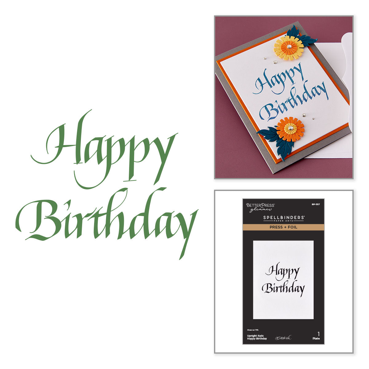 Spellbinders Upright Italic Happy Birthday Press and Foil Plate bp-357