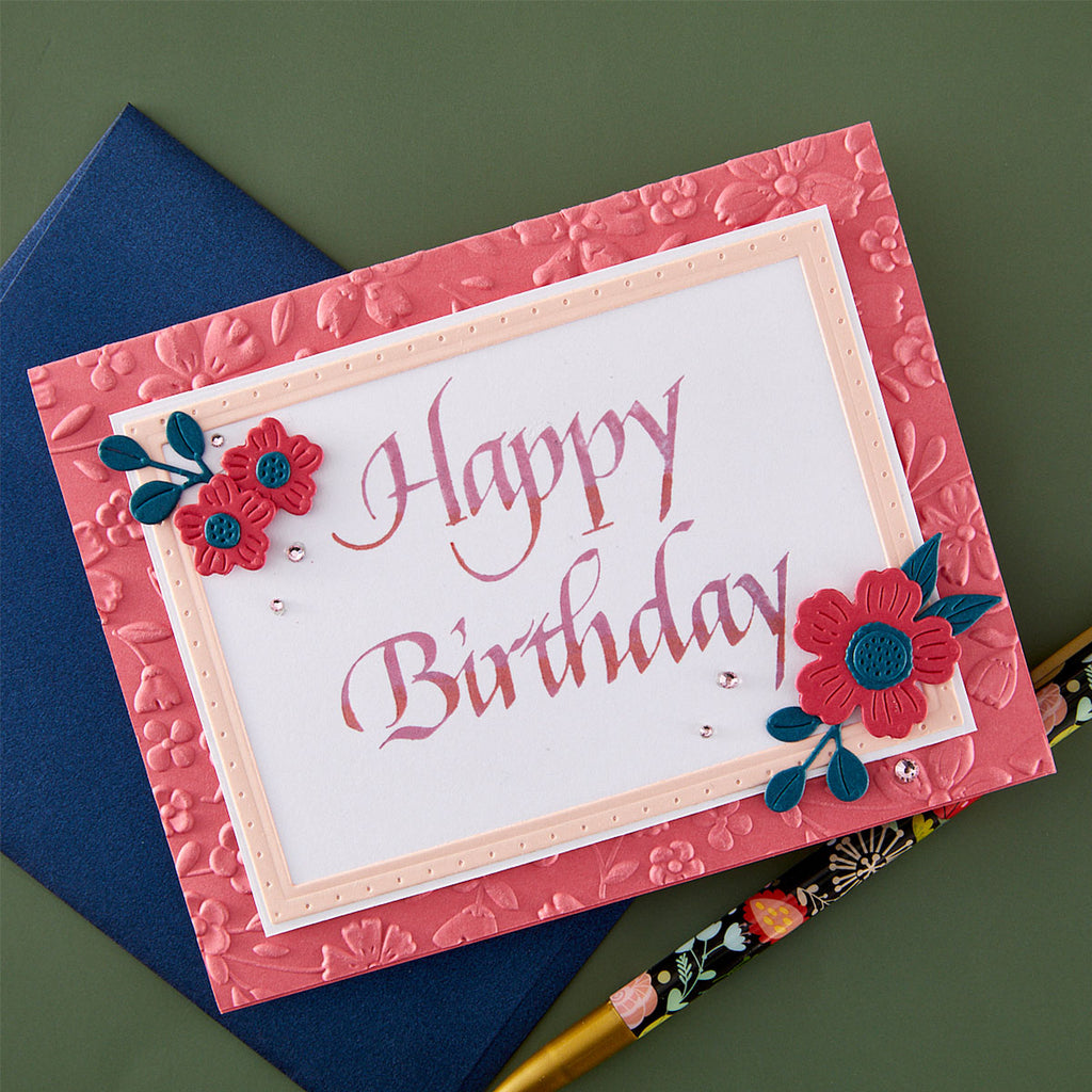 Spellbinders Upright Italic Happy Birthday Press and Foil Plate bp-357 floral