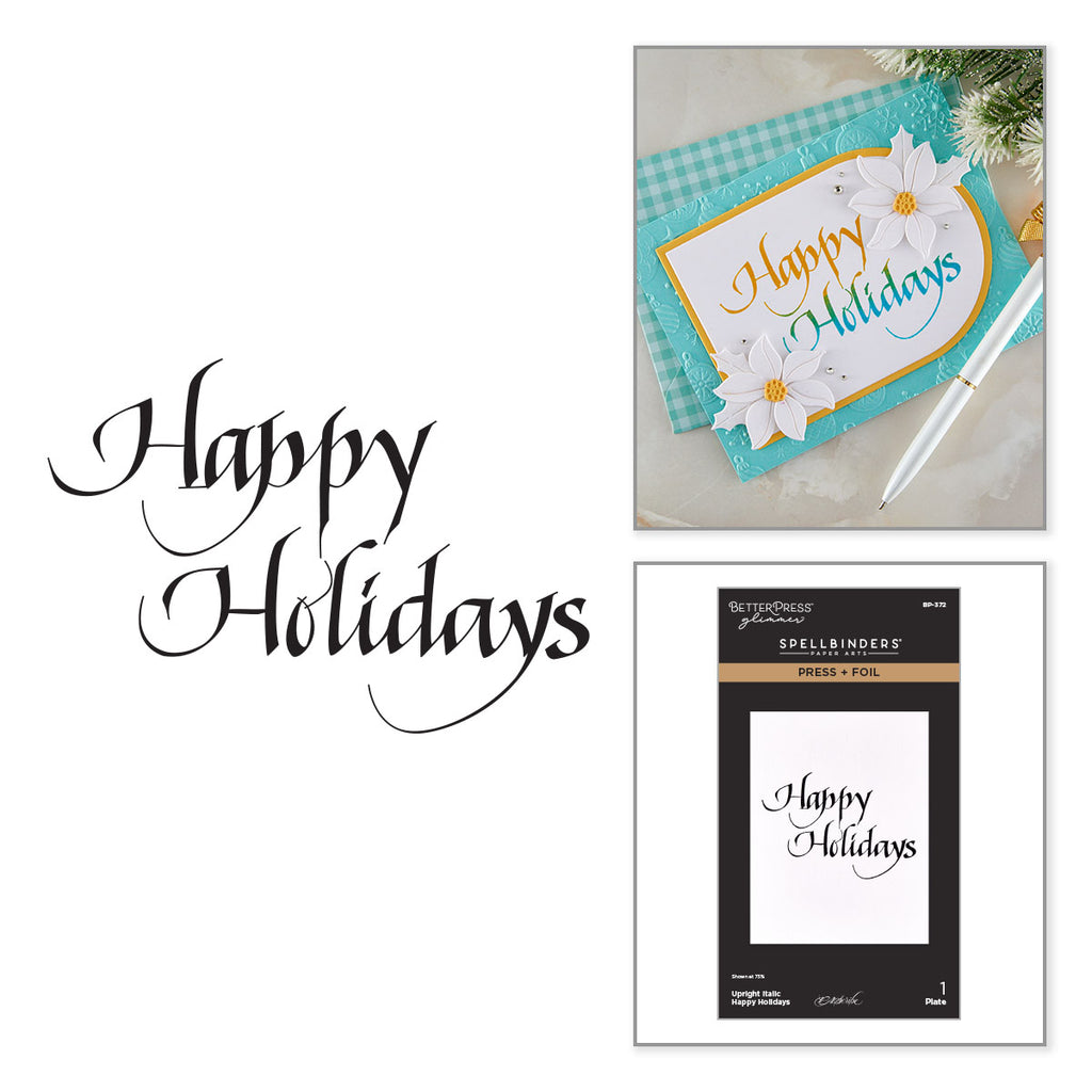 Spellbinders Upright Italic Happy Holidays Press and Foil Plate bp-372