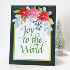 Spellbinders Upright Italic Joy to the World Press and Foil Plate bp-369 red and pink flowers green dot background card