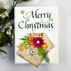 Spellbinders Upright Italic Merry Christmas Press and Foil Plate bp-370 envelope with heart stamp flwoers noel christmas card