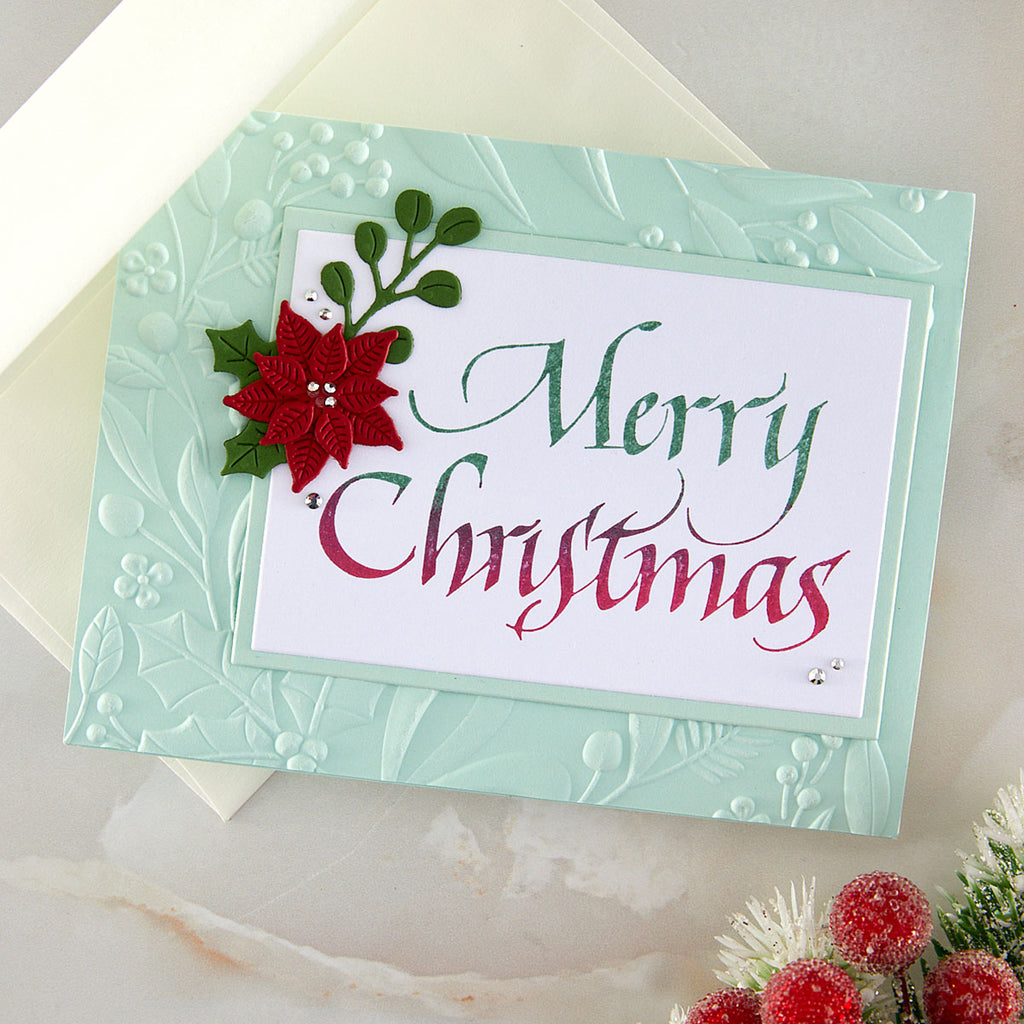 Spellbinders Upright Italic Merry Christmas Press and Foil Plate bp-370 red garland merry christmas card
