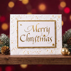 Spellbinders Upright Italic Merry Christmas Press and Foil Plate bp-370 snowflake and presents background gold sparkle trim card