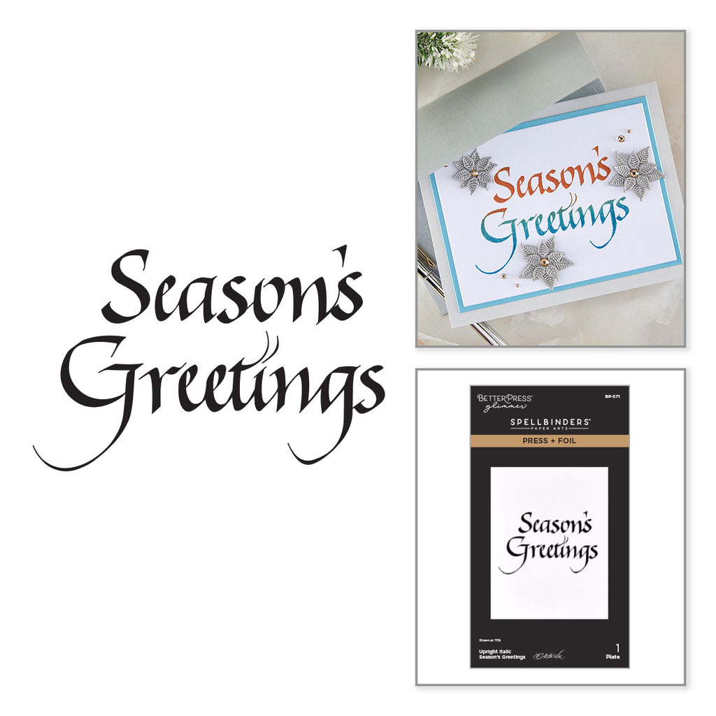 Spellbinders Upright Italic Season's Greetings Press and Foil Plate bp-371