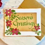 Spellbinders Upright Italic Season's Greetings Press and Foil Plate bp-371 red flowers garland gold roses card