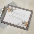 Spellbinders Upright Italic Season's Greetings Press and Foil Plate bp-371 silver flowers gold leaves greetings card