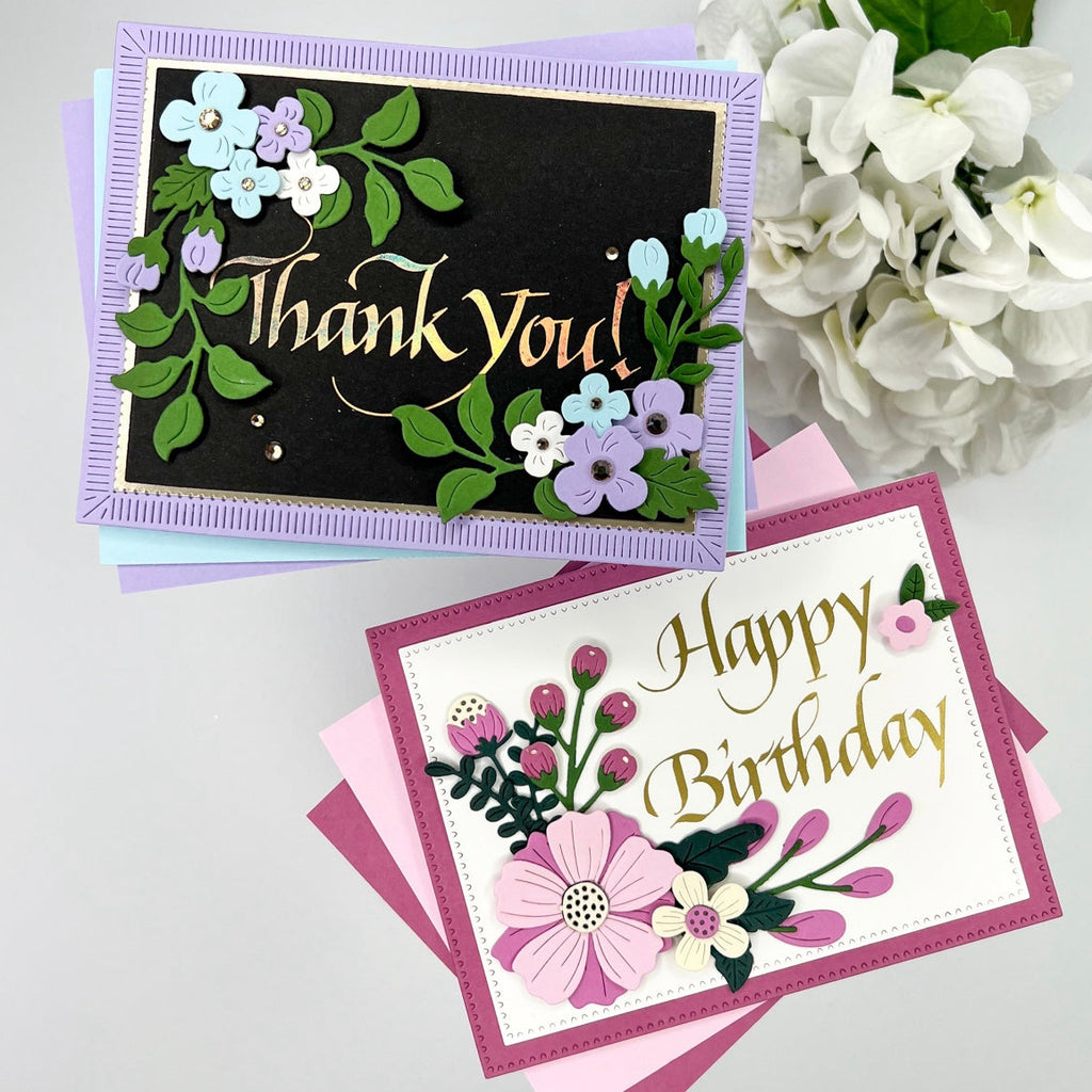 Spellbinders Upright Italic Thank You! Press and Foil Plate bp-356 blue flower