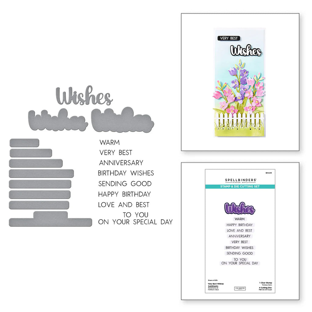 Spellbinders Very Best Wishes Sentiments Clear Stamp and Die Set sds-203