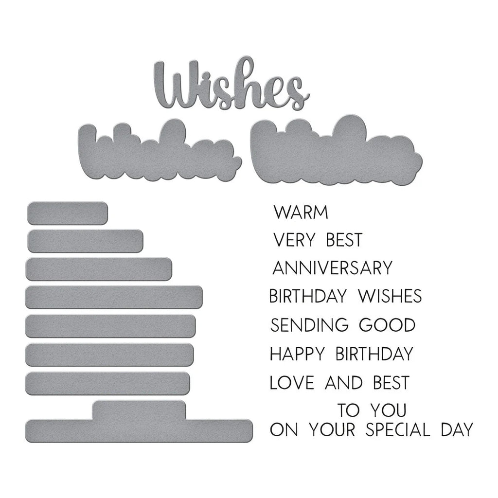 Spellbinders Very Best Wishes Sentiments Clear Stamp and Die Set sds-203 plates