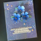 Spellbinders Vinca Etched Dies s2-477 blue flowers splatter background card